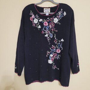 Heirloom Collectibles Cottagecore Floral Embroidered Sweater Cabincore Size L